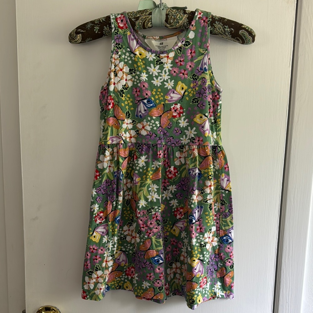 H&M Girls' Green Floral Butterfly Tank Dress
